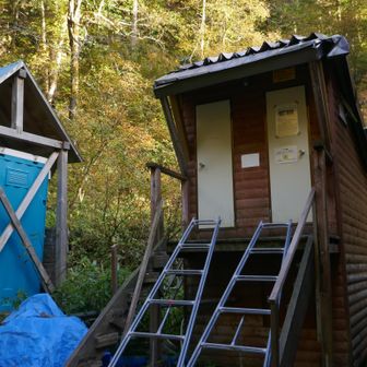 階段が崩壊したらしく、出雲大社式になっているトイレ