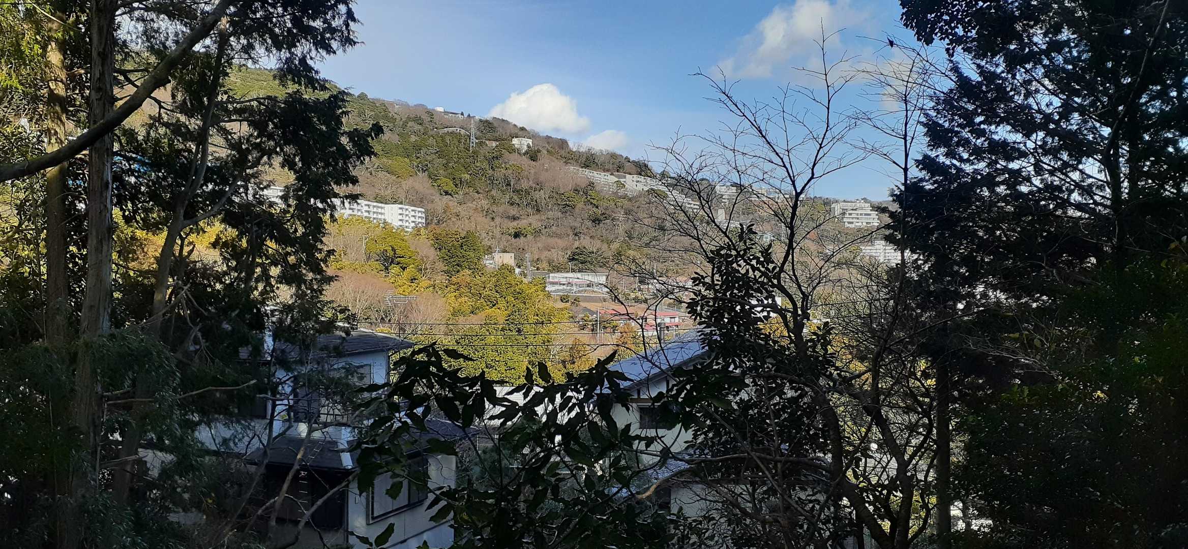 子恋の森公園近くまで下った辺りから。山腹まで住宅が建っている