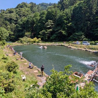 浅川国際マス釣り場をみながら旧甲州街道を進む