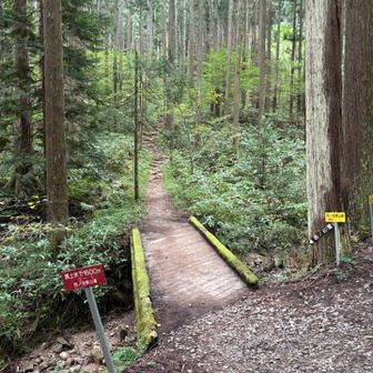 小川を渡って登山口へ