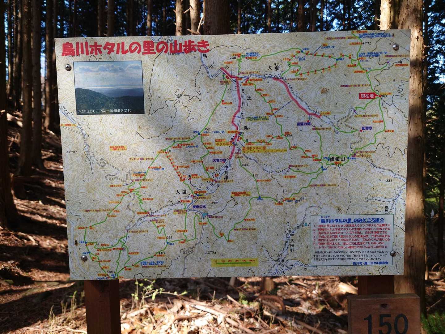 ところどころに地図があるので助かります🗺️
ここから水晶山へ向かう登りで木の枝を振りながら“クモの巣パトロール”をしていたラン系(?)のおねーさんとすれ違いました！
蜘蛛の巣除去有り難いです😊
気のせいかもだけど、知っているおねーさんに似ているような気が…🤔