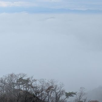 雲海に山頂だけ見えているのが茶臼山