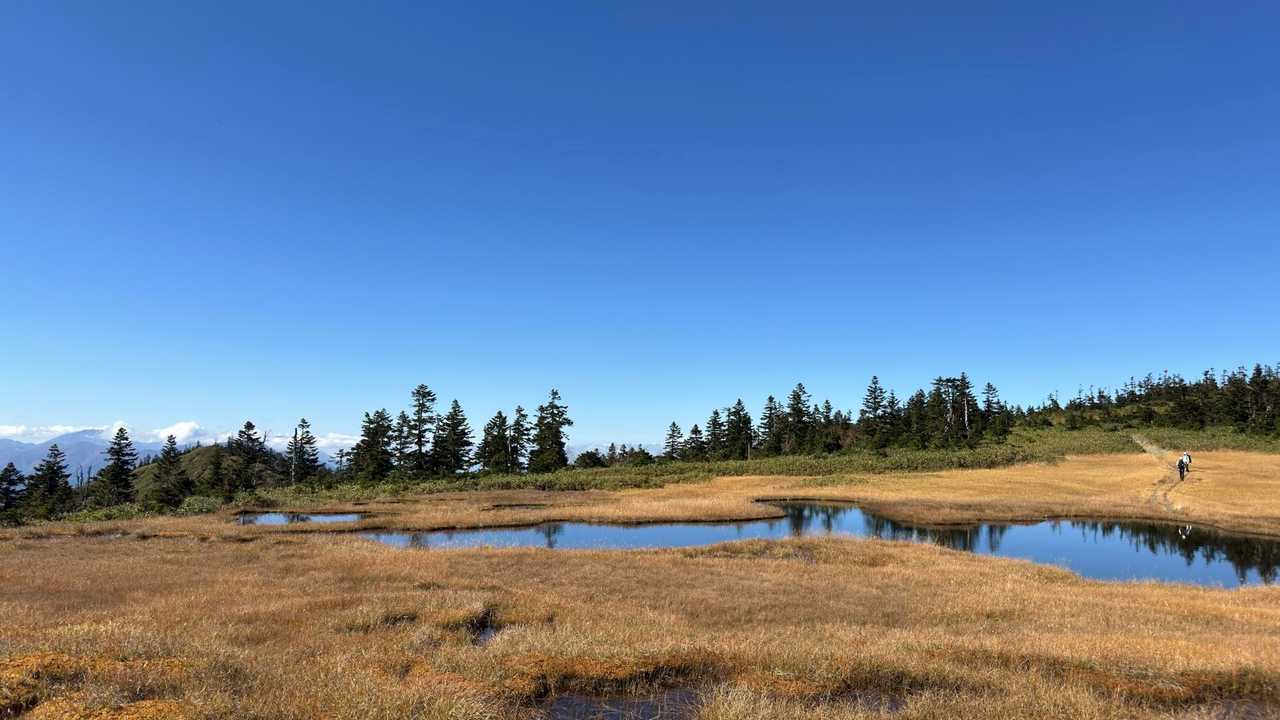 会津駒ヶ岳・中門岳、草紅葉広がる稜線へ の写真 19
