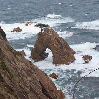 千貫松島。鳥取藩主池田公がこの島の美しさに「我が庭にこの岩つきの松を移すことが出来たら禄千貫を与えよう」と言ったことから名がついたそう。