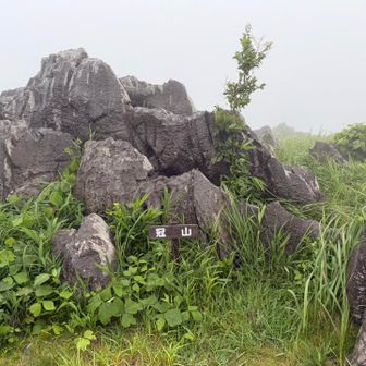 途中から小雨が降って来たので持参の傘☂️をさして、無事に冠山⛰️山頂に到着🛬