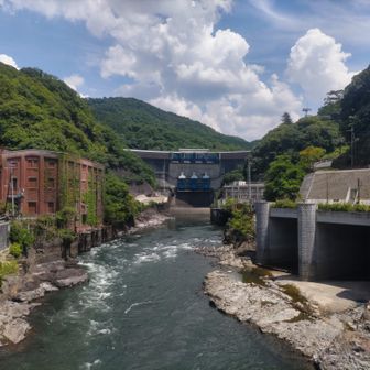 白虹橋の上からパチリ

左端に旧志津川発電所

中央に天ヶ瀬ダム

その右下に関西電力の発電設備など

右端の大きな穴は放流能力を増強するため（900を1500t/s）に造られた日本最大級のトンネル式放流設備の出口（2022年完成）