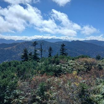 手前の山並みが、これから行こうと思ってる台倉高山に続く山並みか··· 思ってた以上に遠いな···