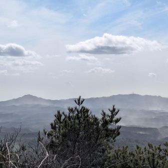 展望台からの眺め
神峰山（左）と高鈴山（右）