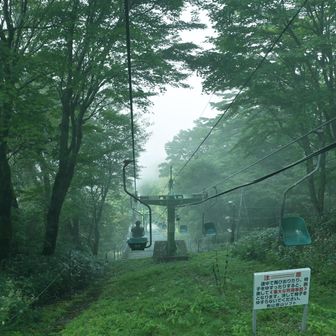 帰りのリフト🚠若干ガスっていて幻想的に