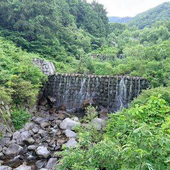 駐車場近くの滝
