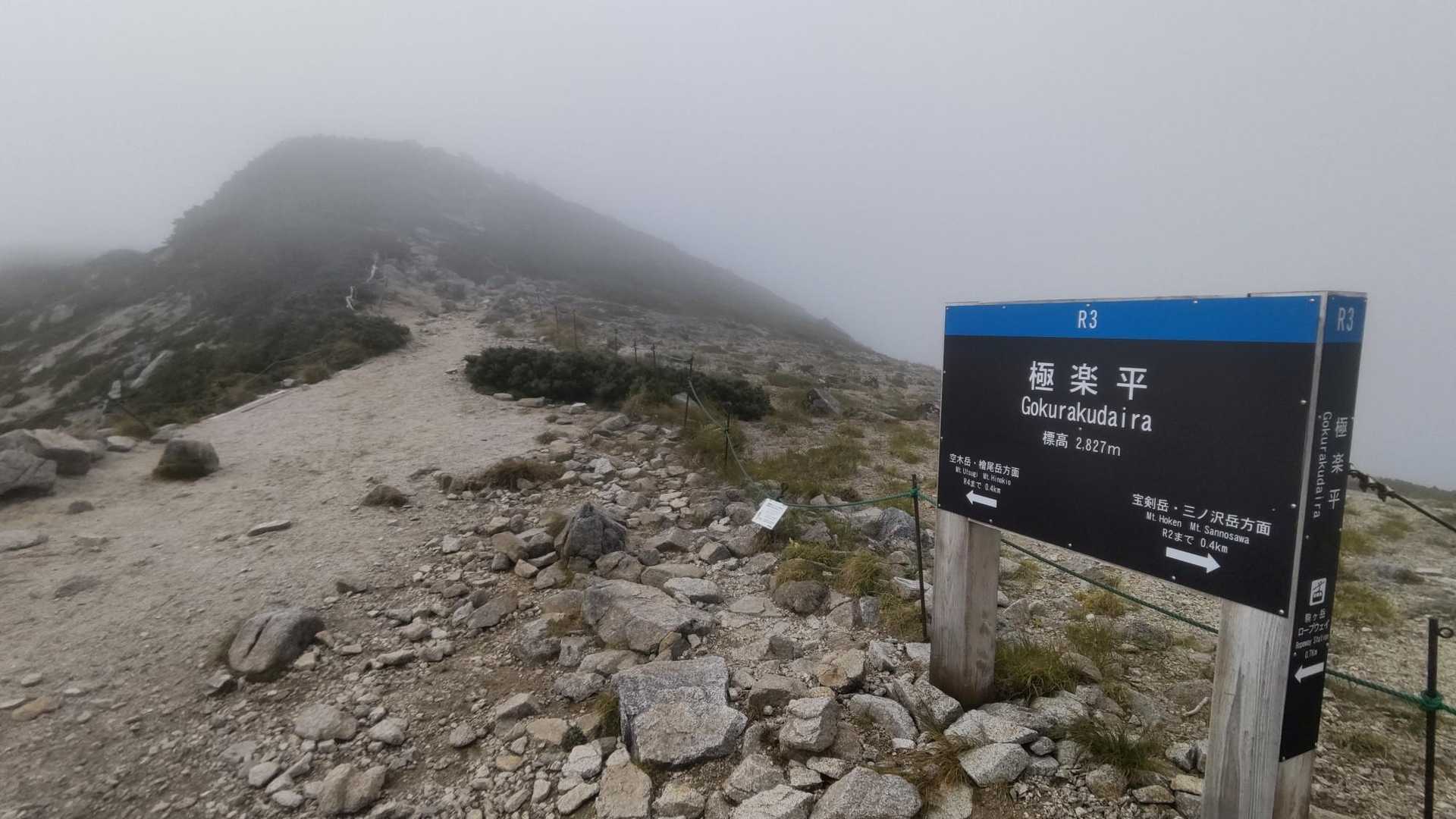 それでもあっさり稜線へ…
なんとお手軽な(； ･`ω･´)
本来なら絶景見ながらハイテンション稜線散歩だが、真っ白で視界も悪いしクマさんもウロウロしてるっぽいので引続きゆっくりトコトコ👣