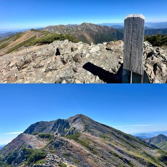 小赤石岳到着。
ここから下の写真の赤石岳目指します！