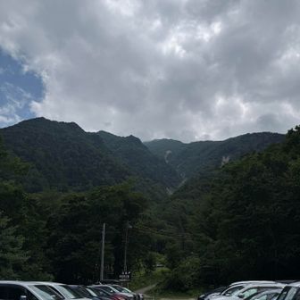 柏原新道の下山…
山荘でのチャージで元気🈵
爆速下山しました🤣

でも相変わらず扇沢が見えてからが長い下山道💦
駐車場🅿️に戻ると今朝登った蓮華が真上に✨

今日は雨に降られなかっただけ良しと
しよう！
でもまた☀️の時に絶景を楽しみながら歩きたい
山々でした！