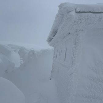 建物の周りは吹き溜まりで風避けになりますねー
ツェルトやテント張れそう