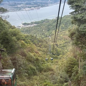 ロープウェイで弥山(みせん)山頂525mを目指します🚡