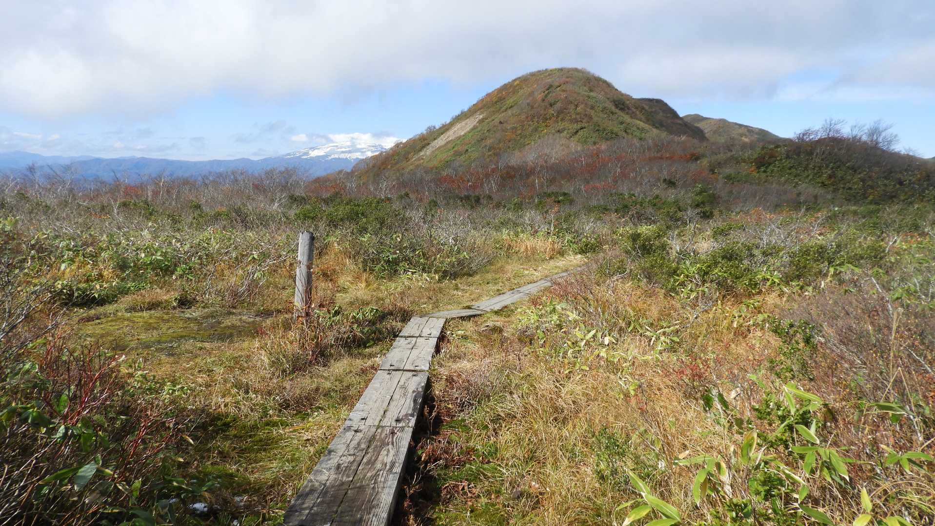 山頂(奥の院)をめざし、お花畑の木道を闊歩中💨～左手の奥には月山✨