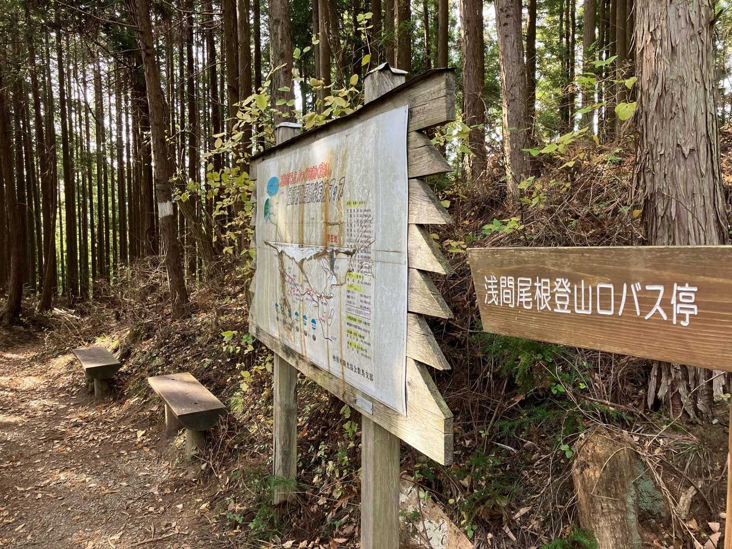 分岐を浅間尾根登山口バス停方面へ下山しよう。