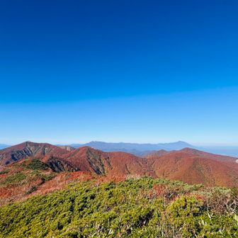 手前は羽後朝日岳、大荒沢岳、沢尻岳