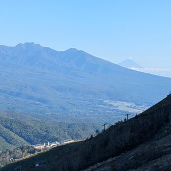 編笠山と権現岳の奥に富士山が見えます