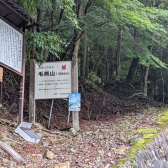 登山口🅿️には🚙4台位は駐車出来ます。
毛無山＆中山金山の説明看板🤔静岡県側へは工事中🚧通行止めです。