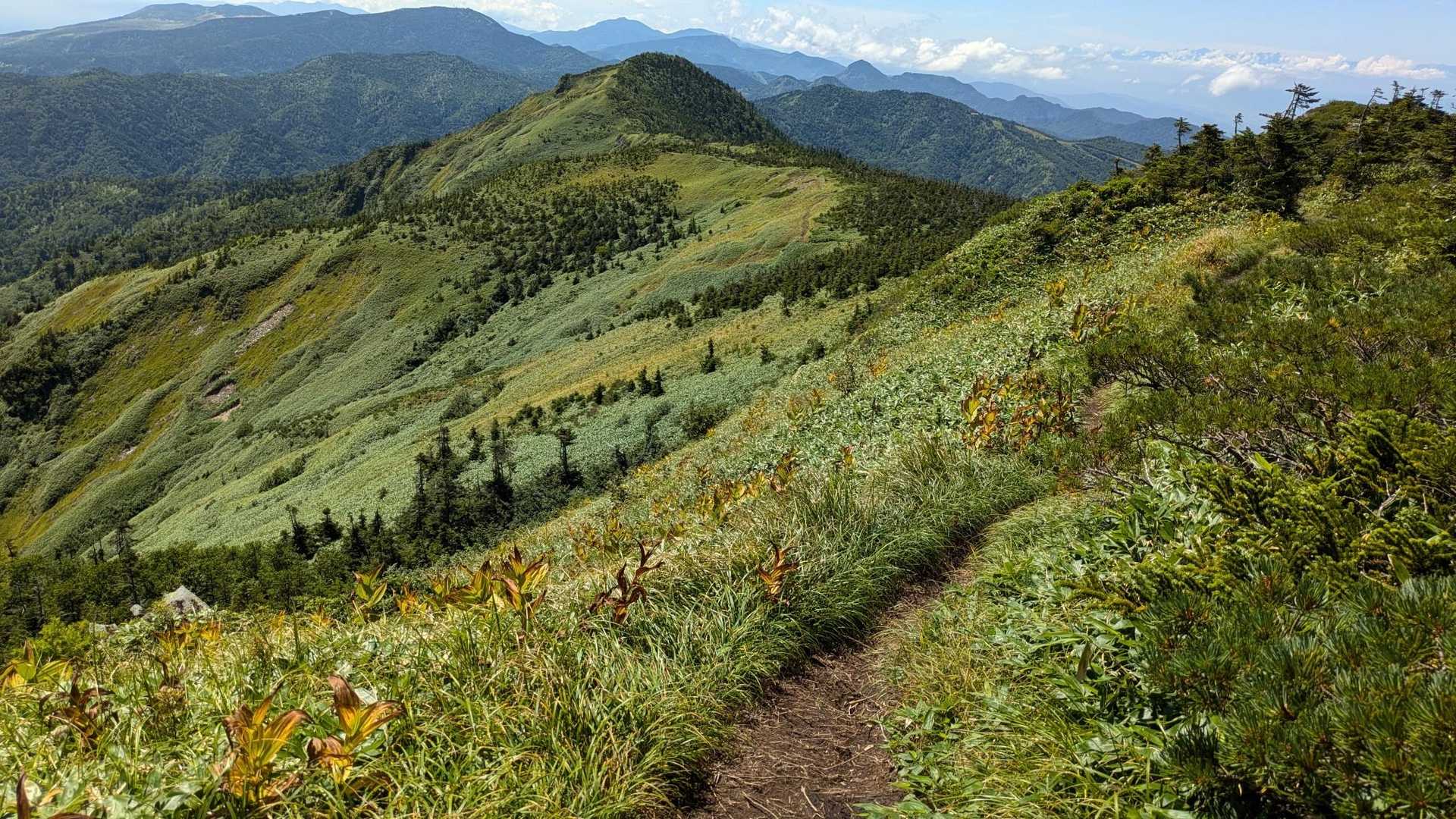 裏岩菅山山頂に戻り
あの素晴らしい稜線を下山で岩菅山に🎶💃🥾