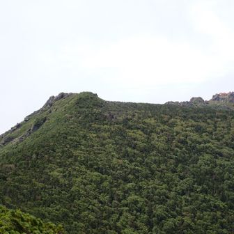 右が、早池峰山の頂上、左の稜線を降りてきた