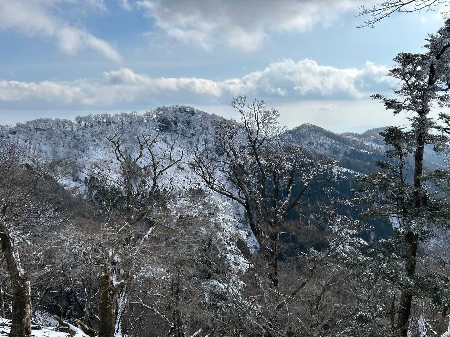 ツウチャン新道の尾根付近はいい感じで雪化粧。
