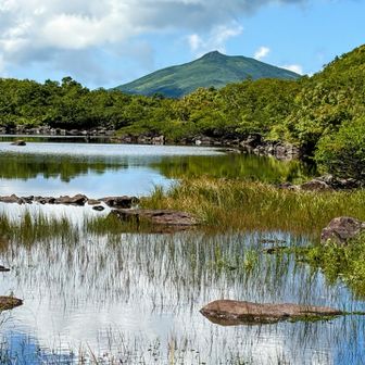 シャクナゲ沼に目国内岳のリフレクション
ここ何日かの日照りで水辺は安定して渡れる