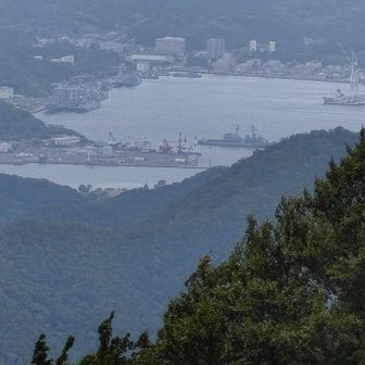 山頂でお話した地元ハイカーさんに、舞鶴湾の軍艦が見えると教えて頂いた。ズームにしたら確かに見える〜🤩