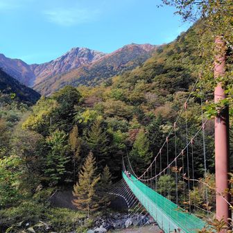 吊り橋と北岳