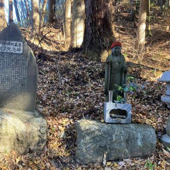 ちょっと急で落ち葉だらけの坂道を下り、粥仁田不動尊