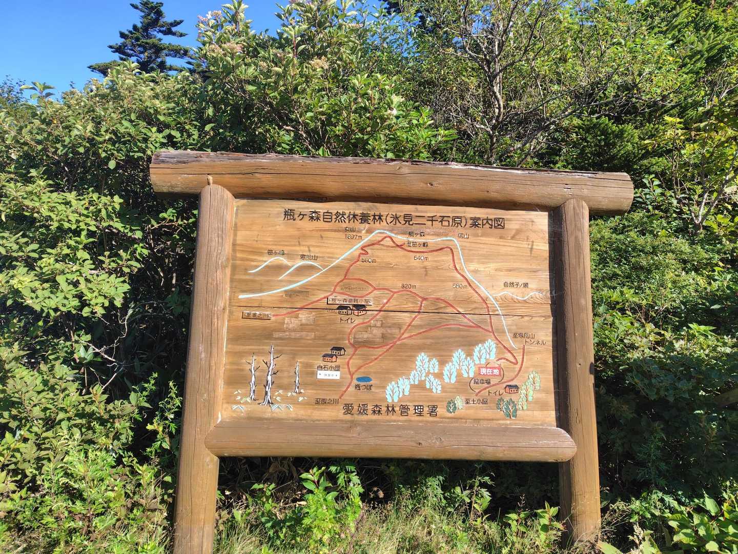 寒風山登山口からクネクネ離合ドキドキ細道を🚗を転がしてようやくに瓶ケ森の第1駐車場に到着です。
今日も宜しくです。👊