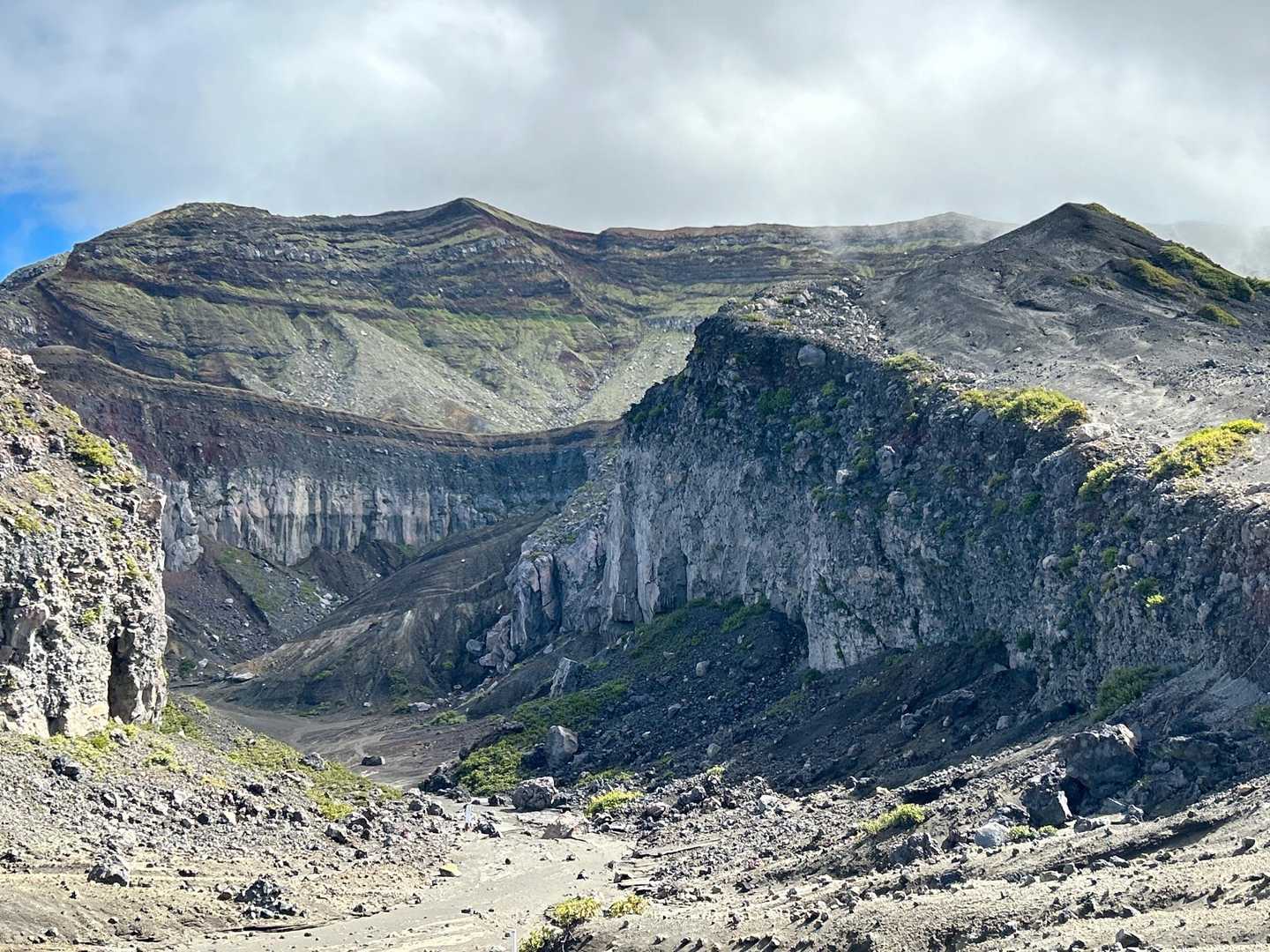 第四火口跡。
バックに中岳。