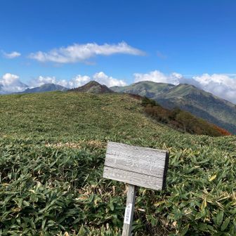 平家平の山頂表示と笹ヶ峰方面