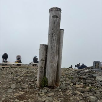何も見えないので山頂標識だけサクッと撮影