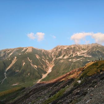 夕焼けの立山、赤く染まる程ではなかったけど、十分満足。