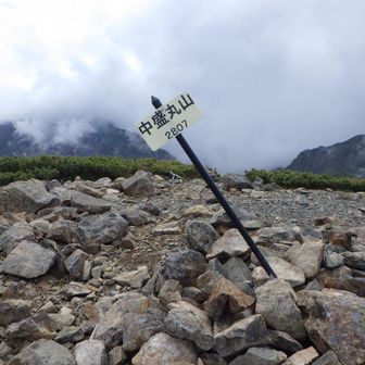 中盛丸山の山頂標識？さっきは真っ直ぐだったようなぁ。