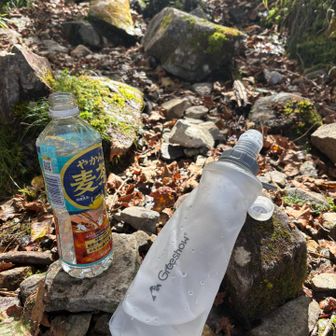 やはり水が尽きました。
弥山で補給して良かったです。
浄水ポットからホルダーがあるペットボトルへ水を入れ替えました。

今回、麦茶600✖️5本、水750、酒500✖️2本で、水分で約5キロ背負ってきたのですが水が足りんかったです。
水場が枯れてたってのがリスク管理不足なので、しっかり考えたいです🤔

お酒を減らす考えはまだありません🤤