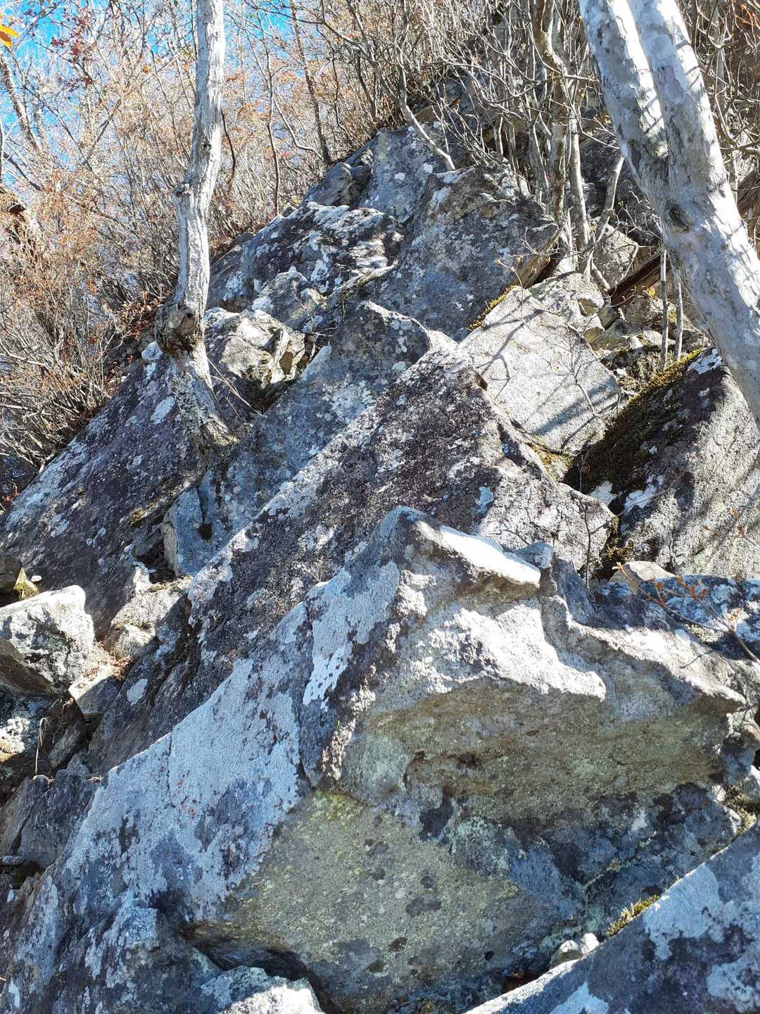 急な岩場を登っていく