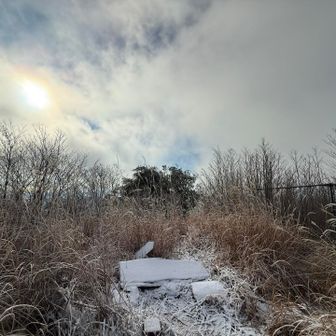 山頂に着く頃には髪の毛はカチカチに凍っていて、汗を拭いたタオルも棒みたいになってました。