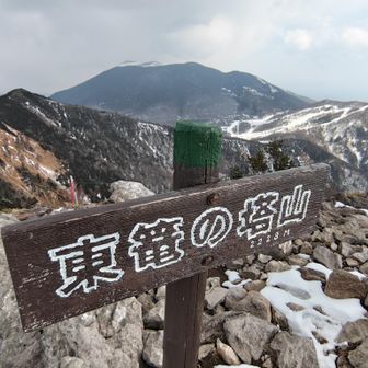 東籠ノ登山の山頂。眺め最高。奥に浅間山。
（東篭ノ「塔」山は間違い？）
