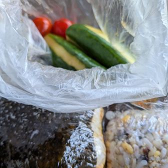 きゅうりトマトの塩昆布酢、タコライスおにぎり、昆布の雑穀米♡