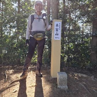 本宮山頂上607m。標識が新しくなっていました。