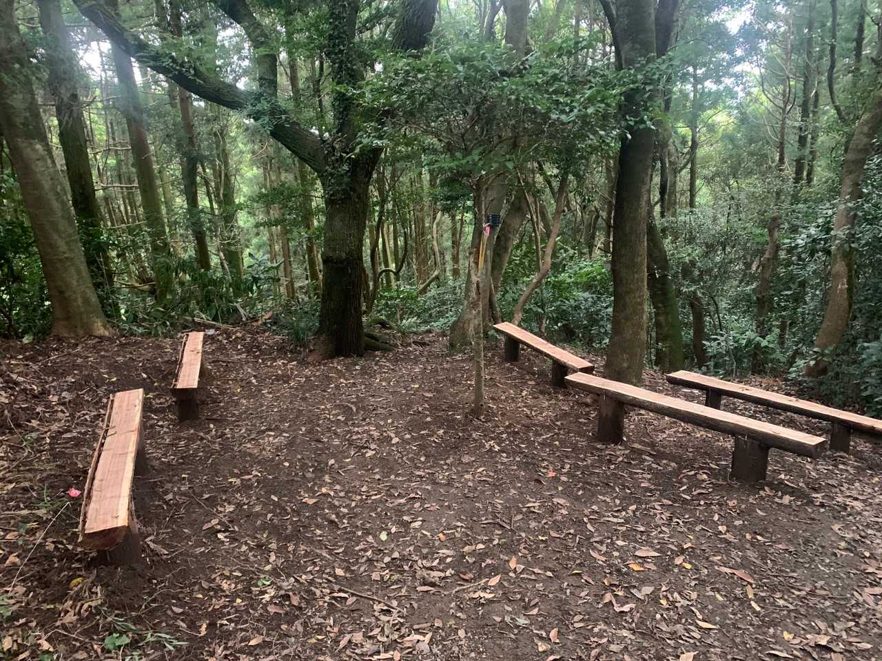 気持ち良かったので下山時にもパシャリ🤳
ここは山頂は木陰がなく暑いので、山頂近くに設けられた休憩場所です。
これもakirapさんらにより設置されました😊
ここは本当に気持ちいい場所です🤗