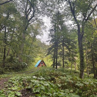 休憩込みで5時間半ほどで新冠ポロシリ山荘に到着