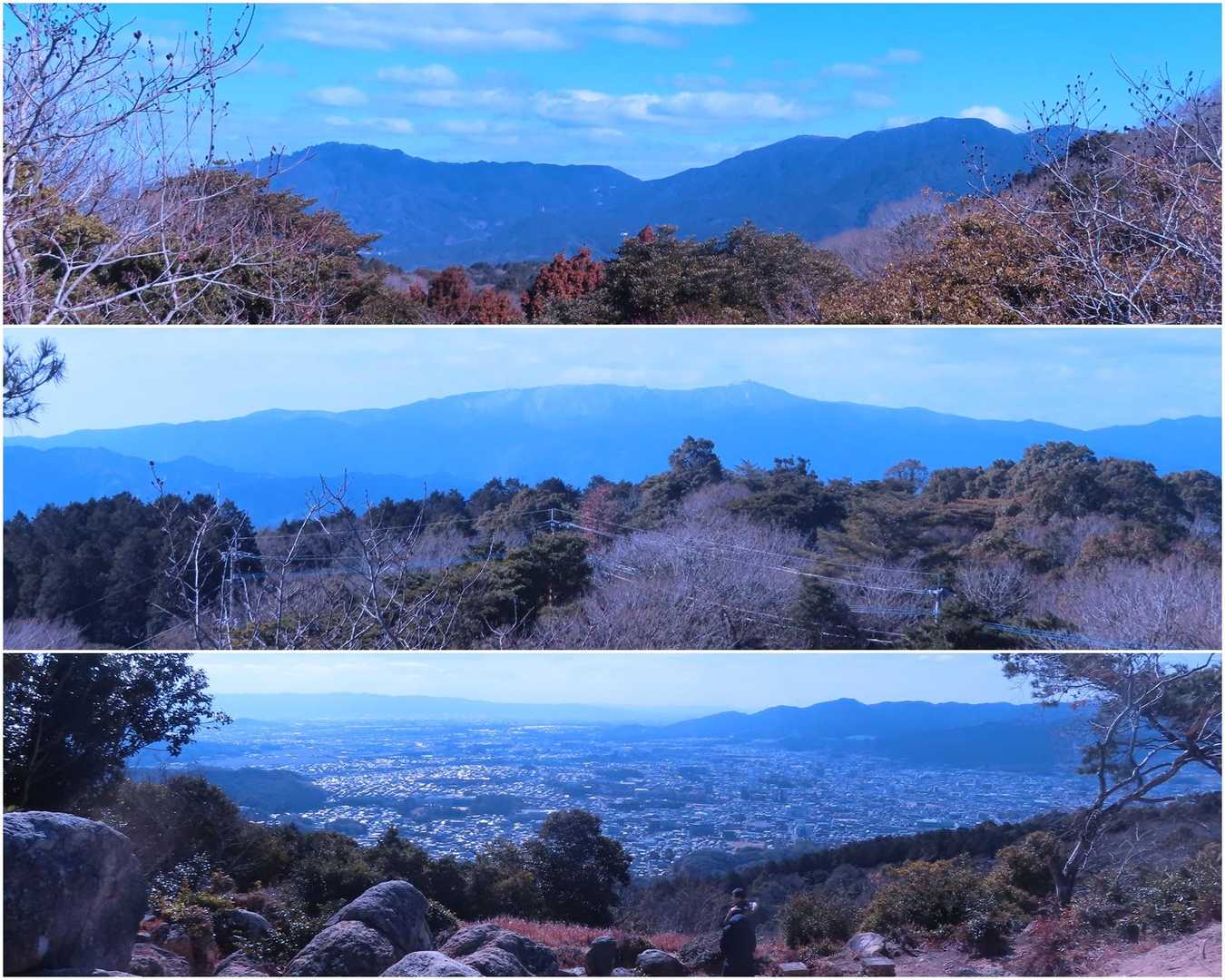 高台からの展望

　上：若杉山と三郡山系？
　中：脊振山かな
　下：太宰府市街と天拝山・基山かな