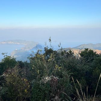 右には長崎県平戸の志々伎山を思い出させる半島