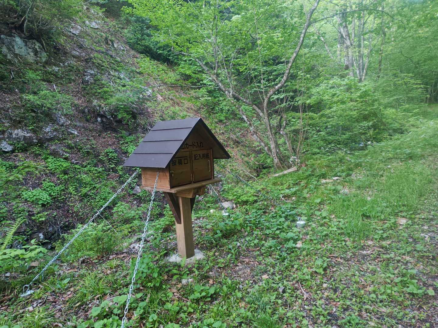 立派な登山届のポスト
届の下部を切り取り、下山時にも投函する方式デス
