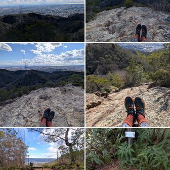 宝塚ロックガーデン。ここでストレッチ休憩。頻繁に。4枚。

宝塚ロックガーデンは直ぐに手仕舞い。満願寺の西側の道路から石切山。途中のベンチでストレッチ休憩。

石切山山頂。