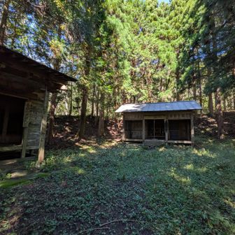 正面は日枝神社奥宮🙏　左は霊山寺奥の院千手観音堂🙏　どちらもだいぶ朽ちてました😭
